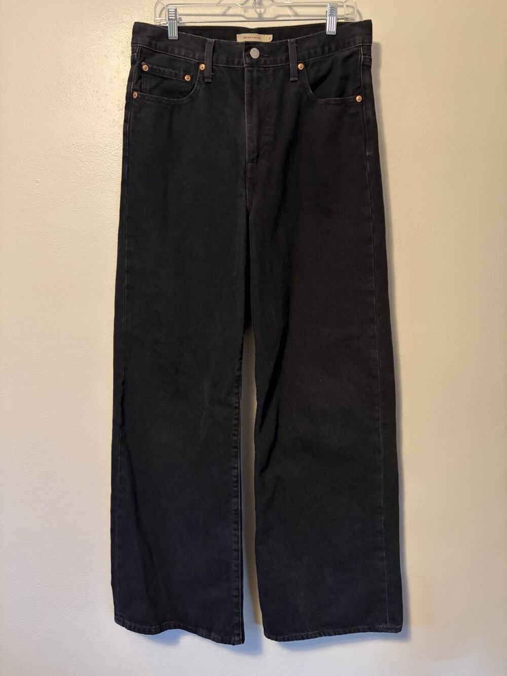 Levis Ribcage Wide Leg Jeans Women’s 31x32 Black High Rise Baggy Premium Denim